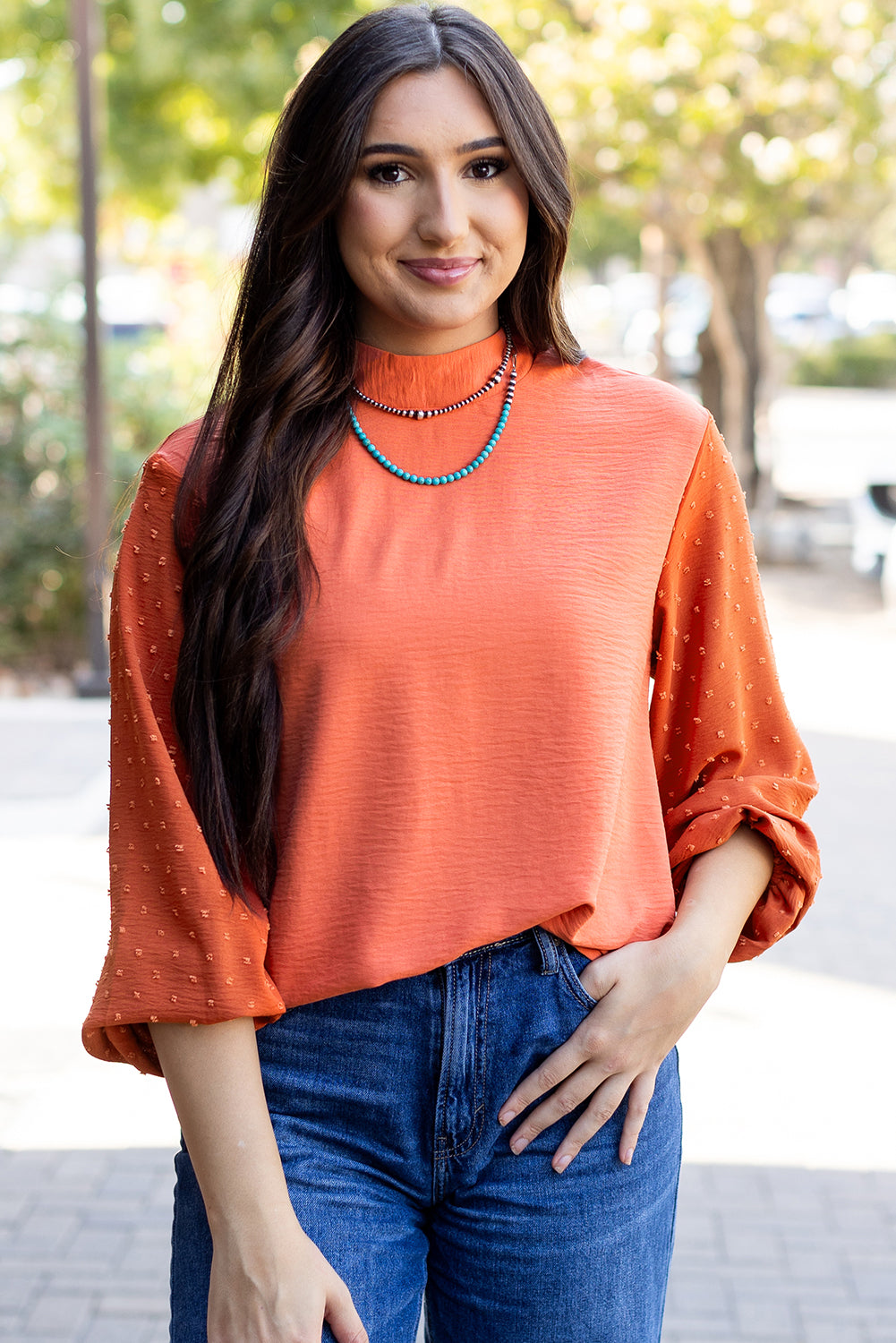 June Swiss Dot Balloon Sleeve Loose Blouse-0