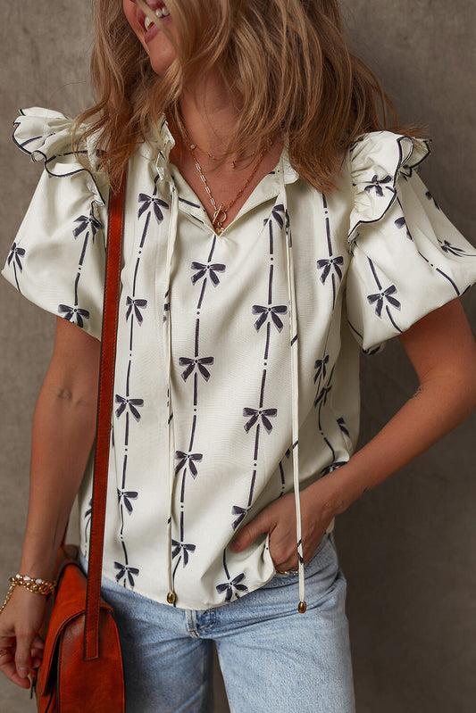 Maisie Bow Bubble Sleeve Blouse-0